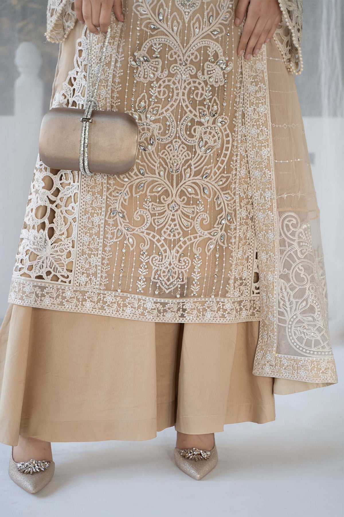 Maria B Beige Chiffon Formal Collection Replica