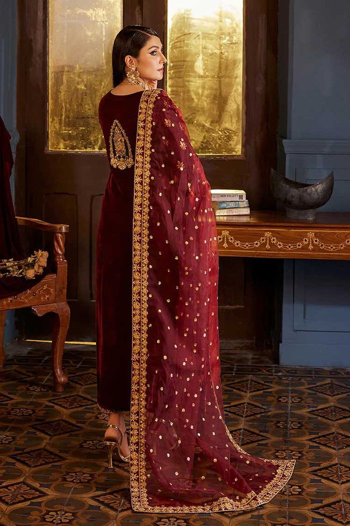 Zainab Chottani Maroon Velvet Formal Collection Replica