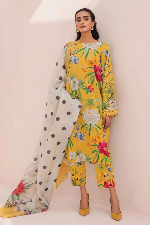 Baroque Yellow Printed Lawn Collection Replica