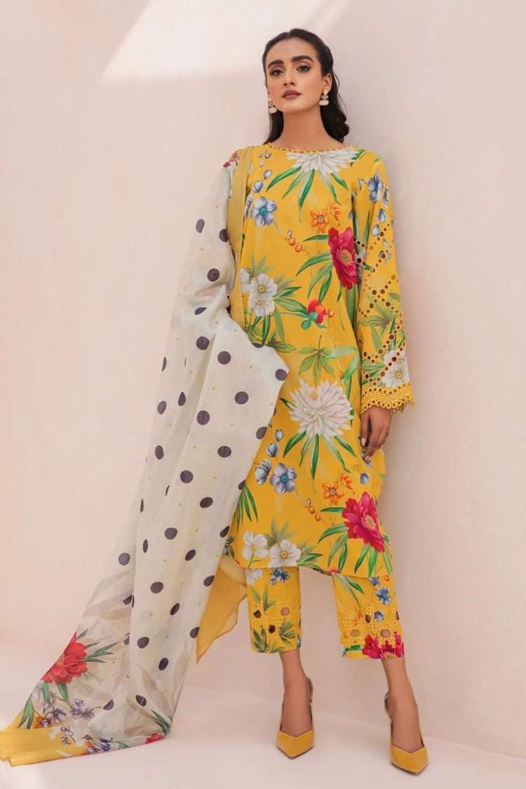 Baroque Yellow Printed Lawn Collection Replica