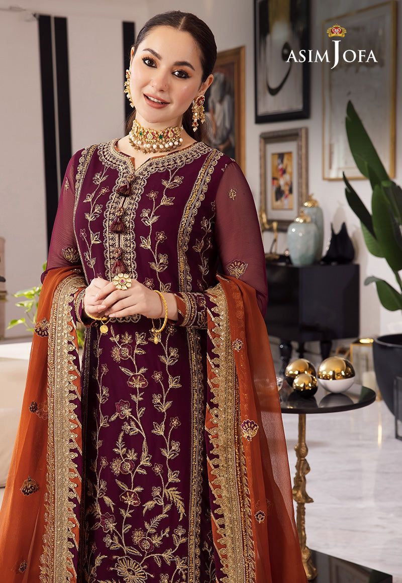 Asim Jofa Maroon Chiffon Formal Collection Replica