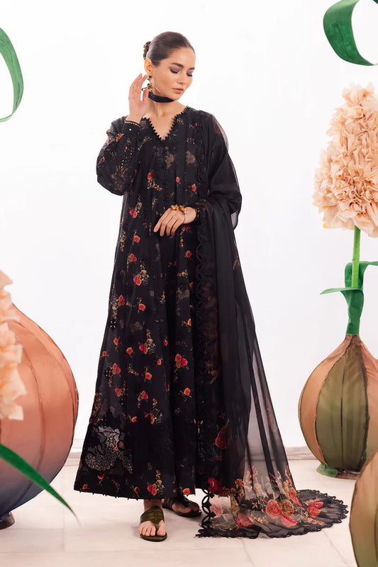 Iznik Black Chikankari Embroidered Printed Lawn Collection Replica