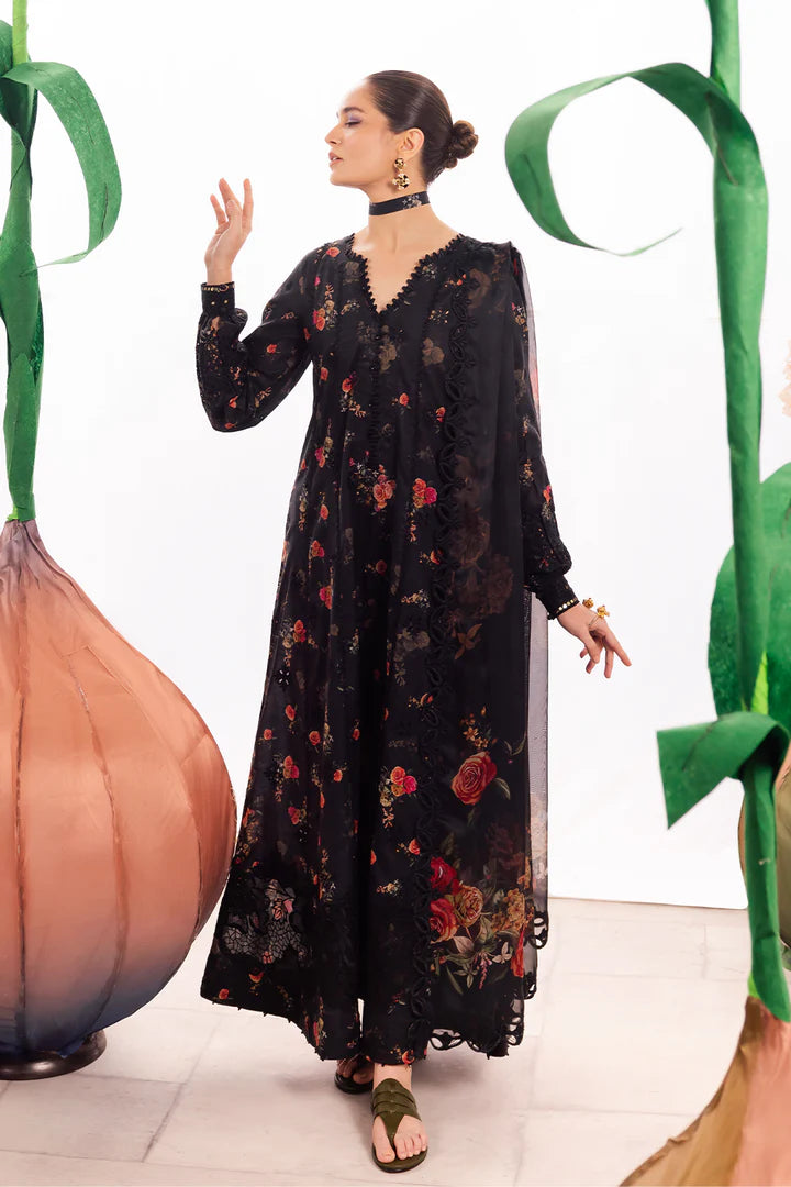 Iznik Black Chikankari Embroidered Printed Lawn Collection Replica