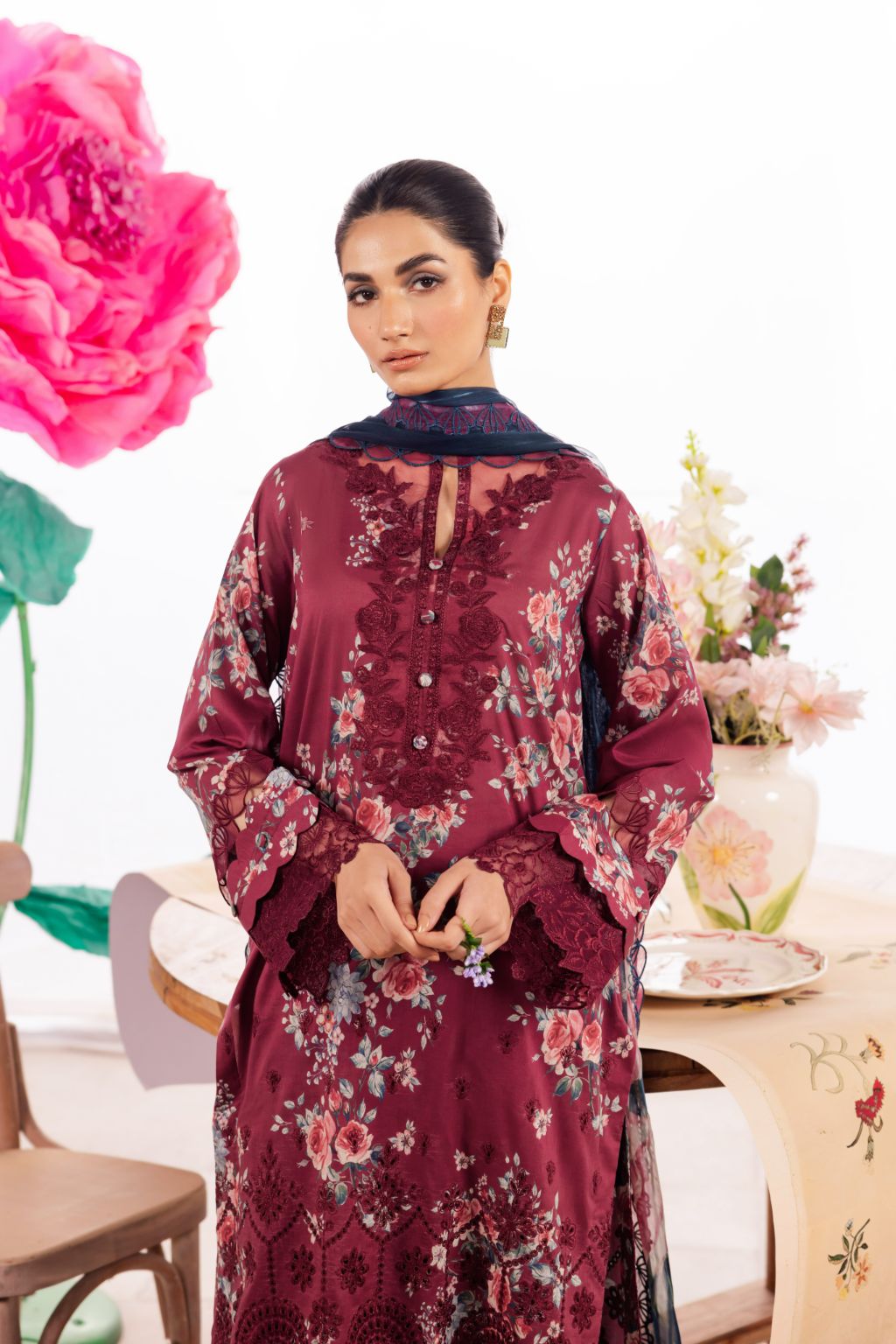 Iznik Maroon Printed Lawn Collection Replica