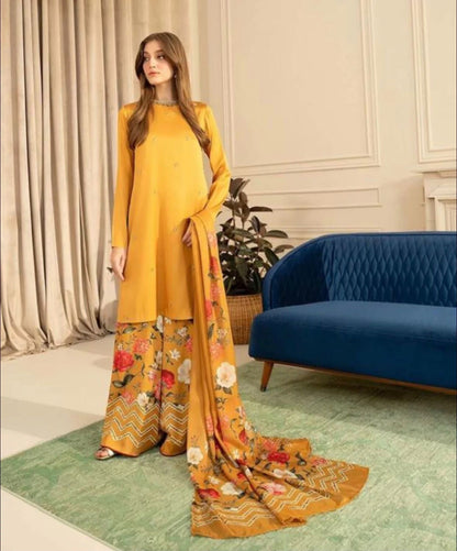 Lulusar Yellow Printed Silk Collection Replica