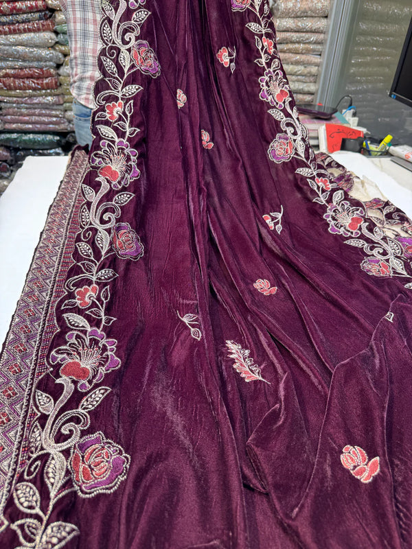 Hussain Rehar Velvet 05 Deep Purple 3Pc