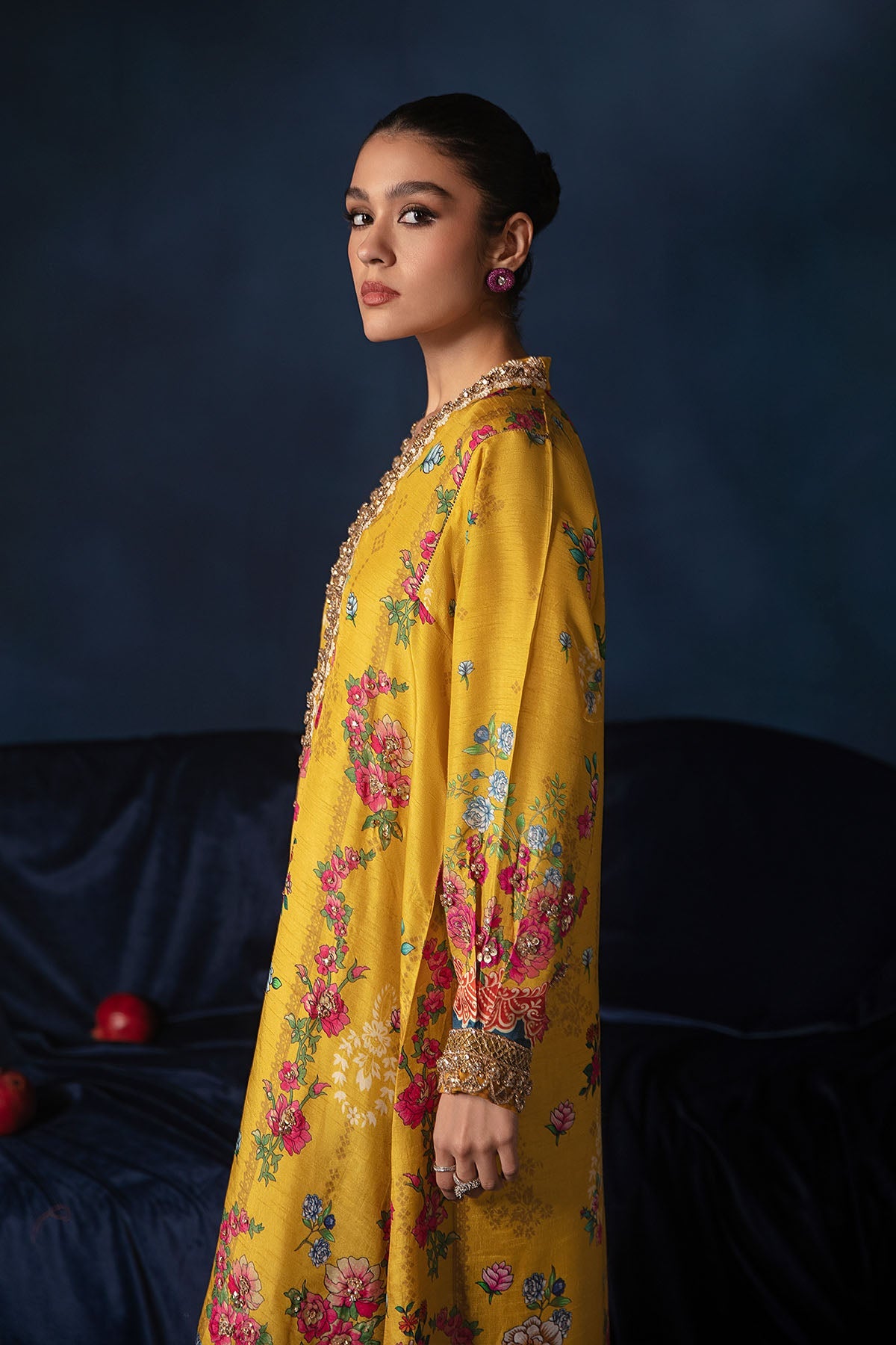 Ammara Khan Yellow Printed Silk Collection Replica