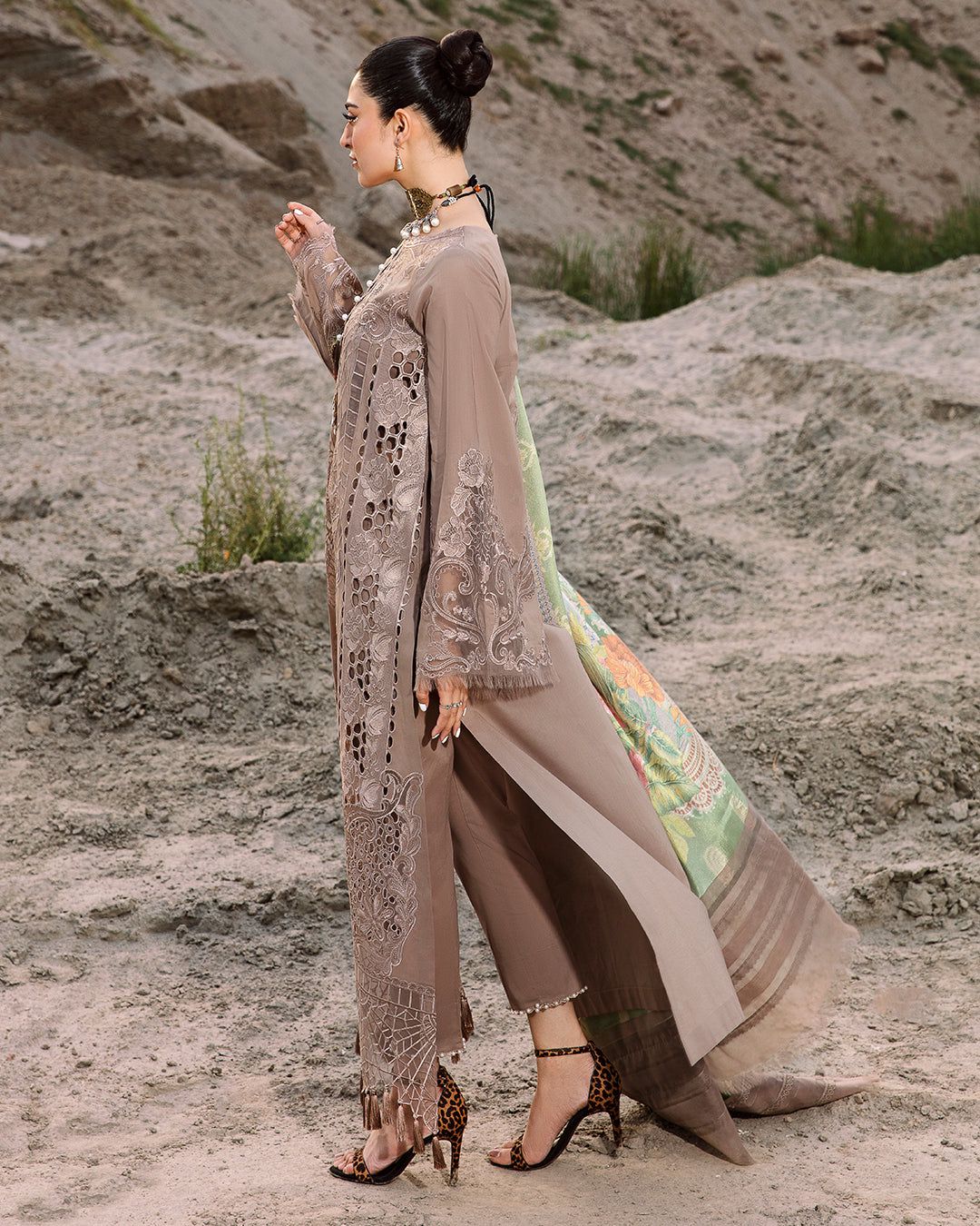 Bin Ilyas Brown Luxury Chikankari Lawn Collection Replica