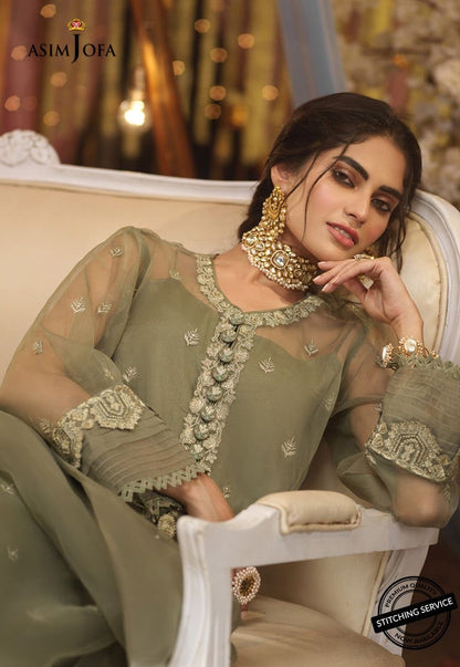 Asim Jofa Olive Organza Formal Collection Replica