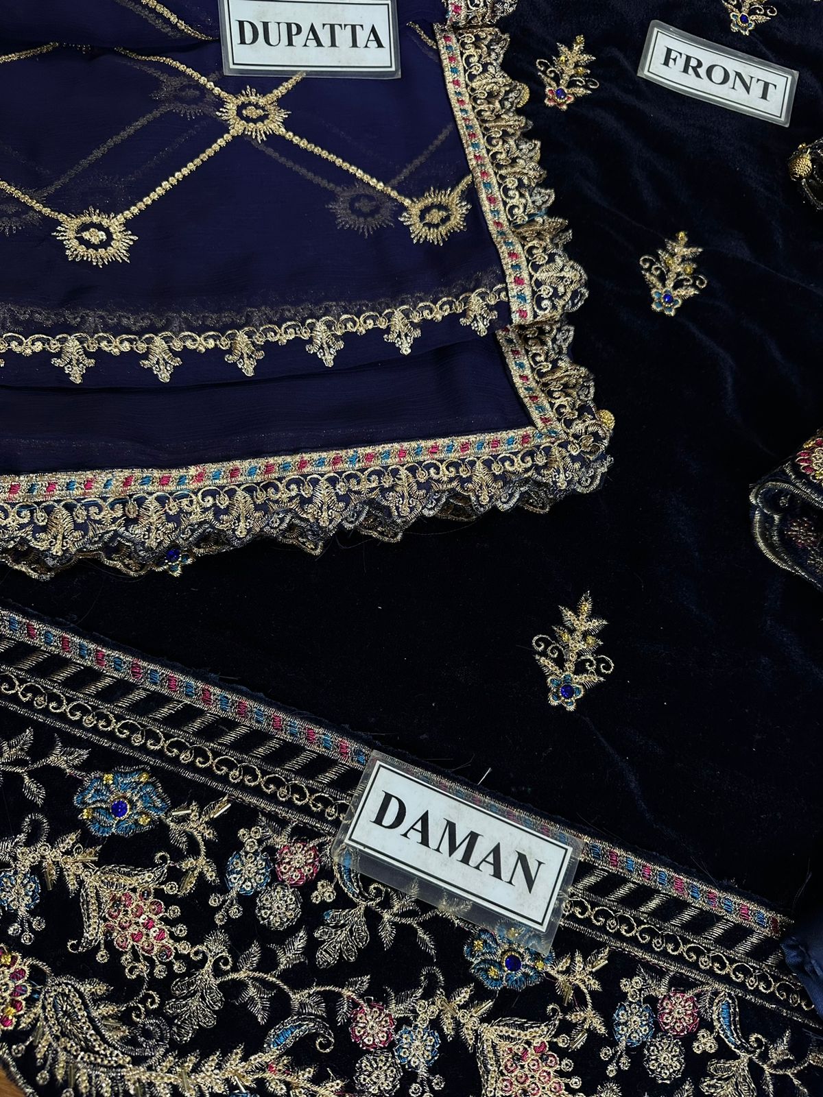 Emaan Adeel Navy Blue Velvet Formal Collection Replica