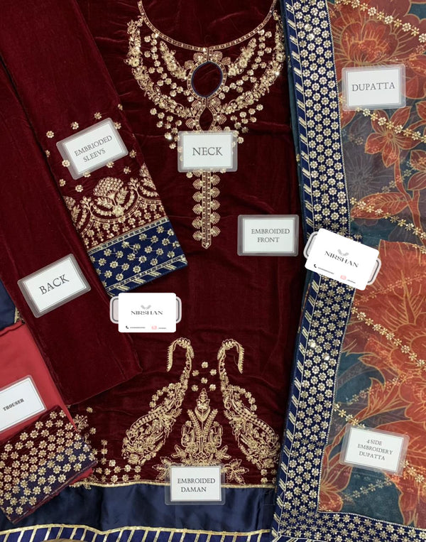 Jazmin Maroon Velvet Formal Collection Replica