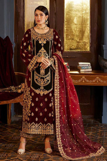 Zainab Chottani Maroon Velvet Formal Collection Replica