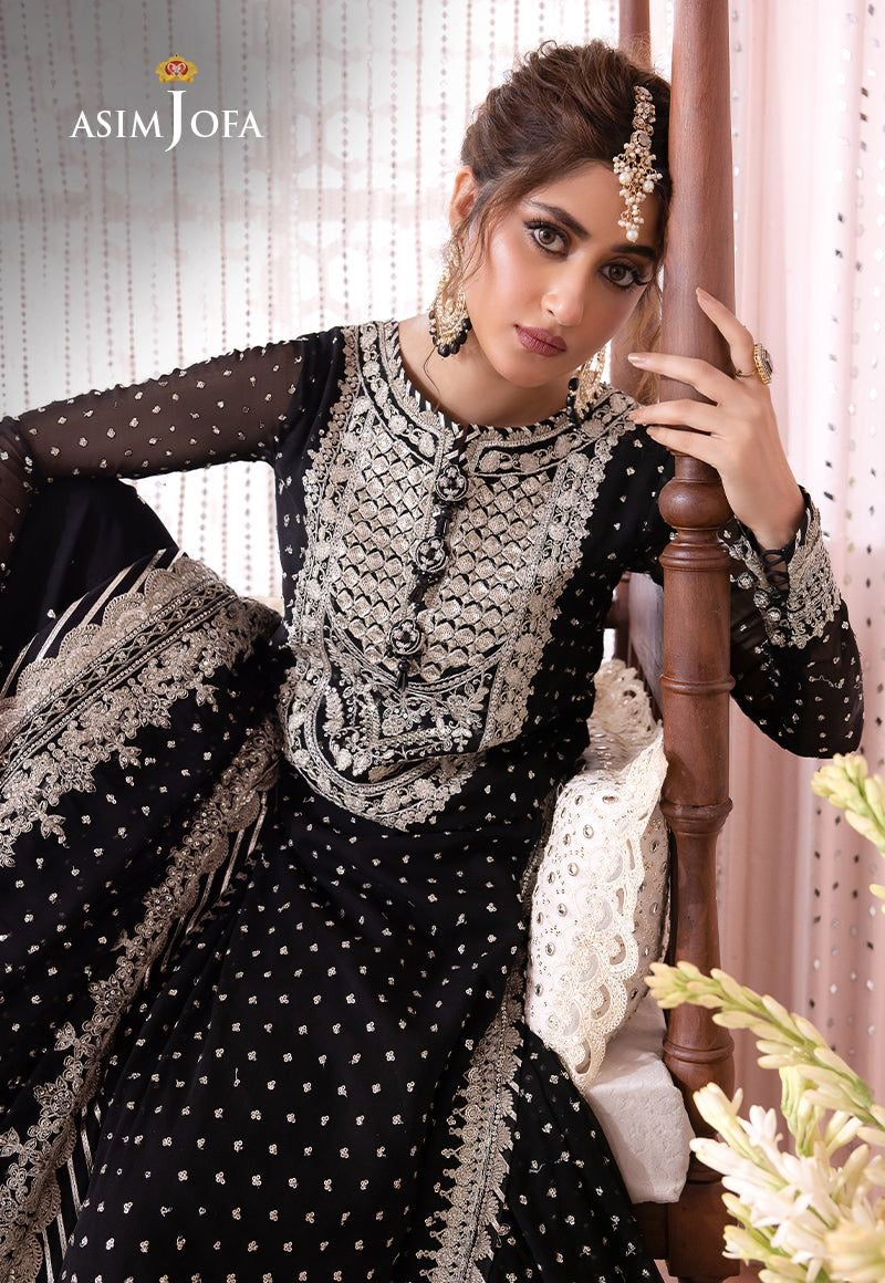 Asim Jofa Black Chiffon Formal Collection Gharara Replica