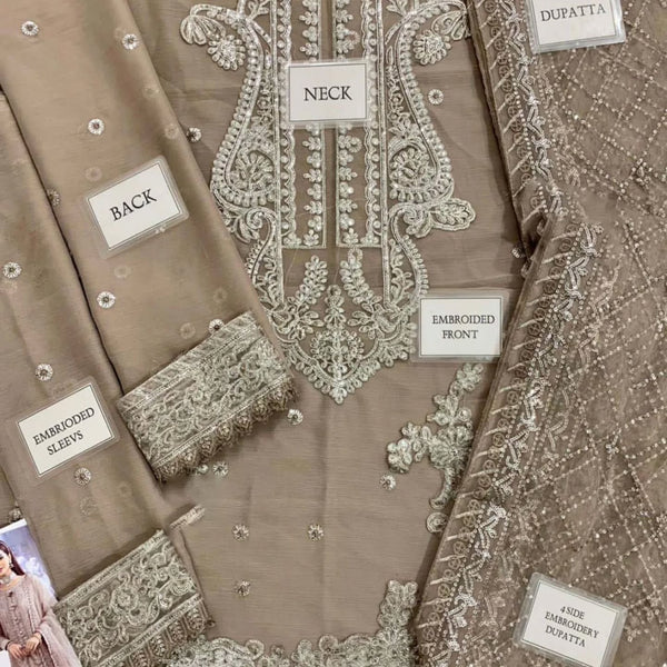 Asim Jofa Light Brown Chiffon Formal Collection Replica