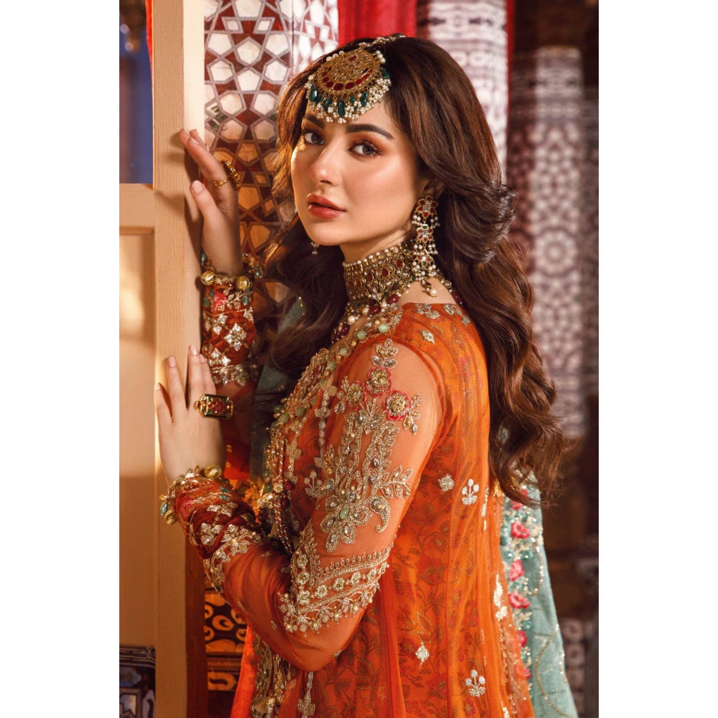 Maria B Orange Net Bridal Collection Replica