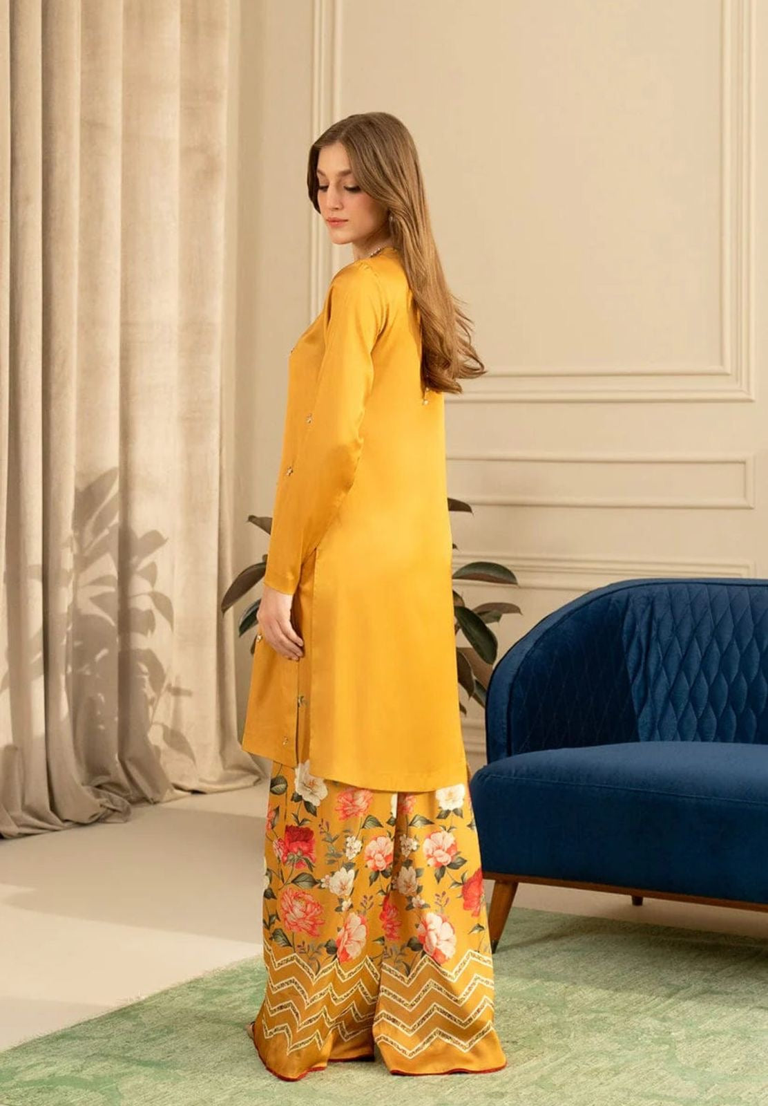 Lulusar Yellow Printed Silk Collection Replica