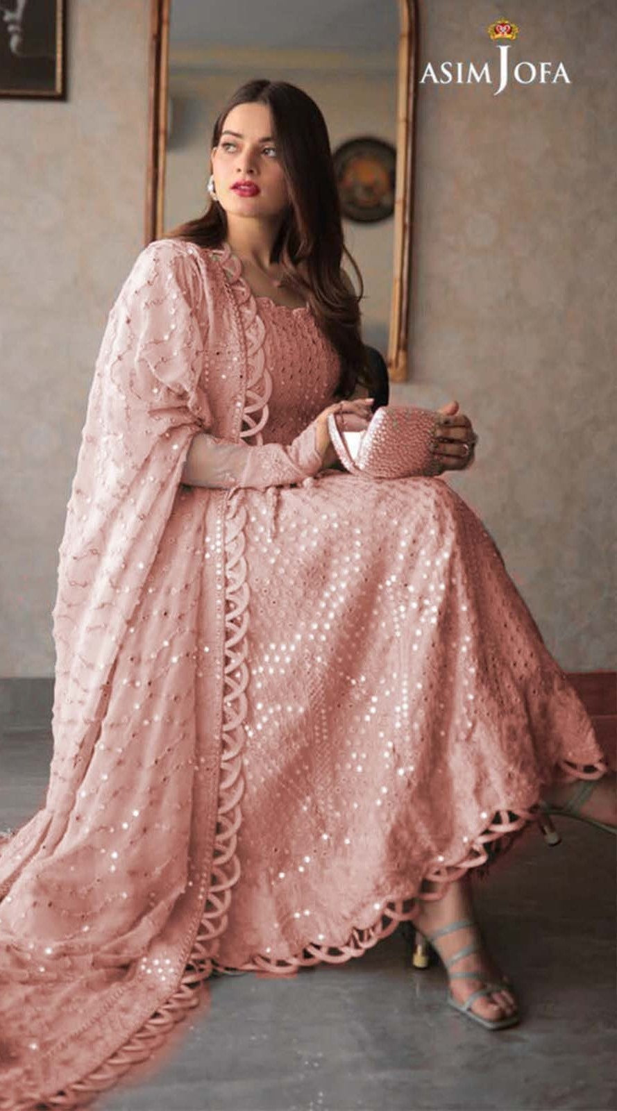 Asim Jofa Pink Chiffon Bridal Collection Replica