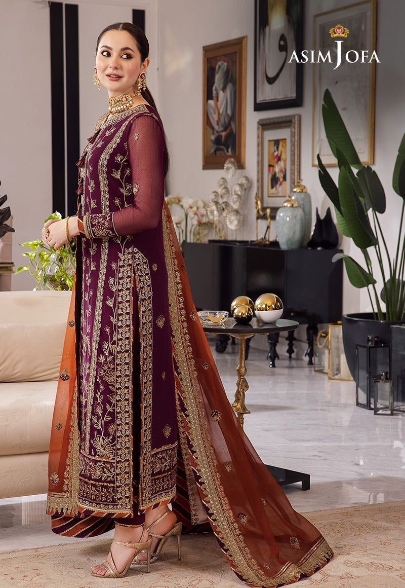 Asim Jofa Maroon Chiffon Formal Collection Replica