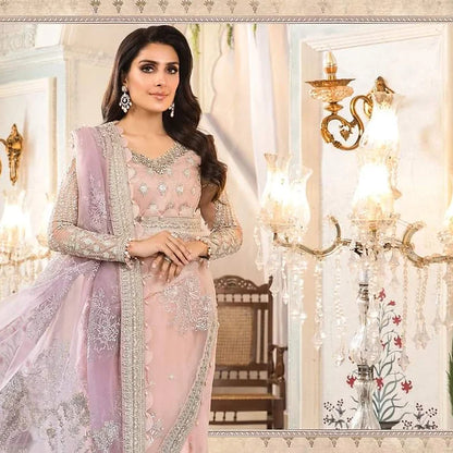 Maria B Pink Net Saree Bridal Collection Replica