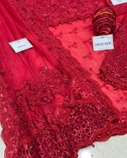 Maria B Red Exclusive Net Saree