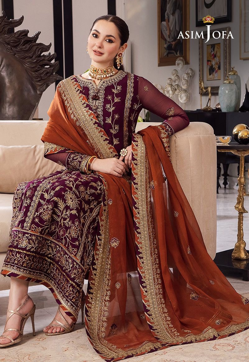 Asim Jofa Maroon Chiffon Formal Collection Replica