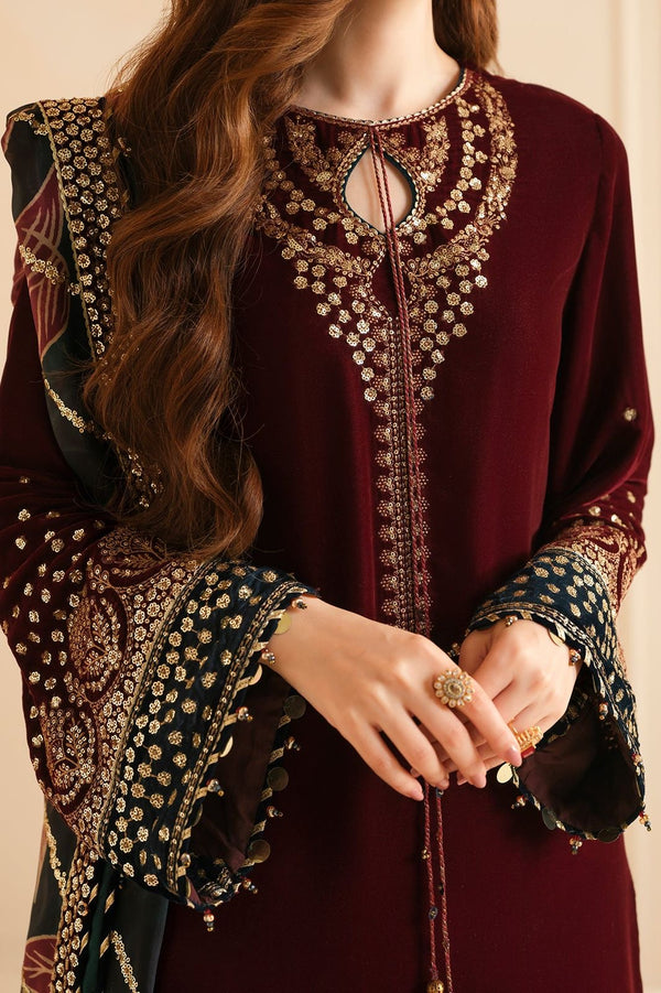Jazmin Maroon Velvet Formal Collection Replica