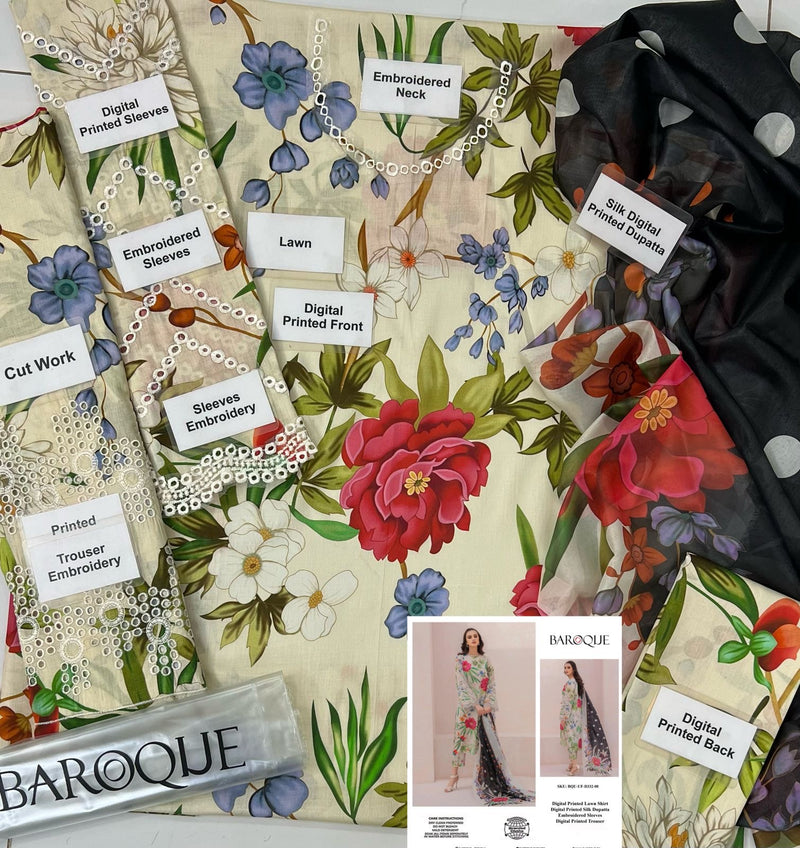 Baroque White Printed Lawn Collection Replica