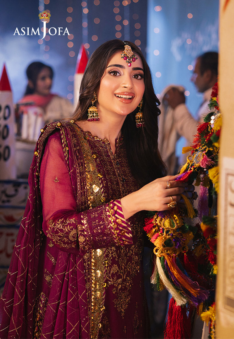 Asim Jofa | Purple - Chiffon & Malai Collection Replica