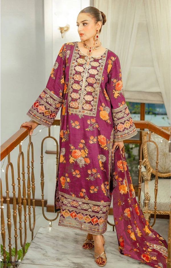 ANEELAS SILK PRINT FUSCHIA PINK