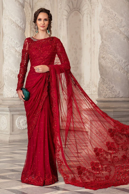 Maria B Red Exclusive Net Saree