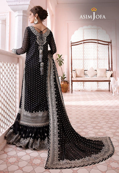 Asim Jofa Black Chiffon Formal Collection Gharara Replica