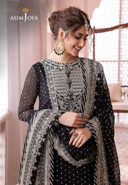 Asim Jofa Black Chiffon Formal Collection Gharara Replica