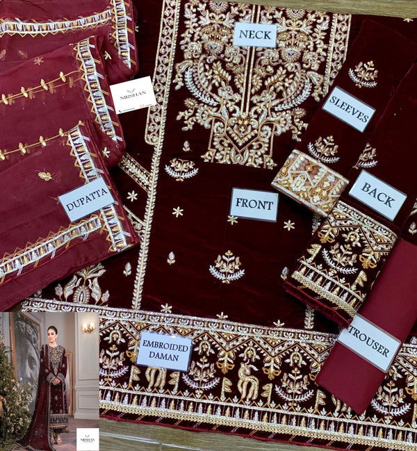 Asim Jofa Maroon Velvet Formal Collection Replica
