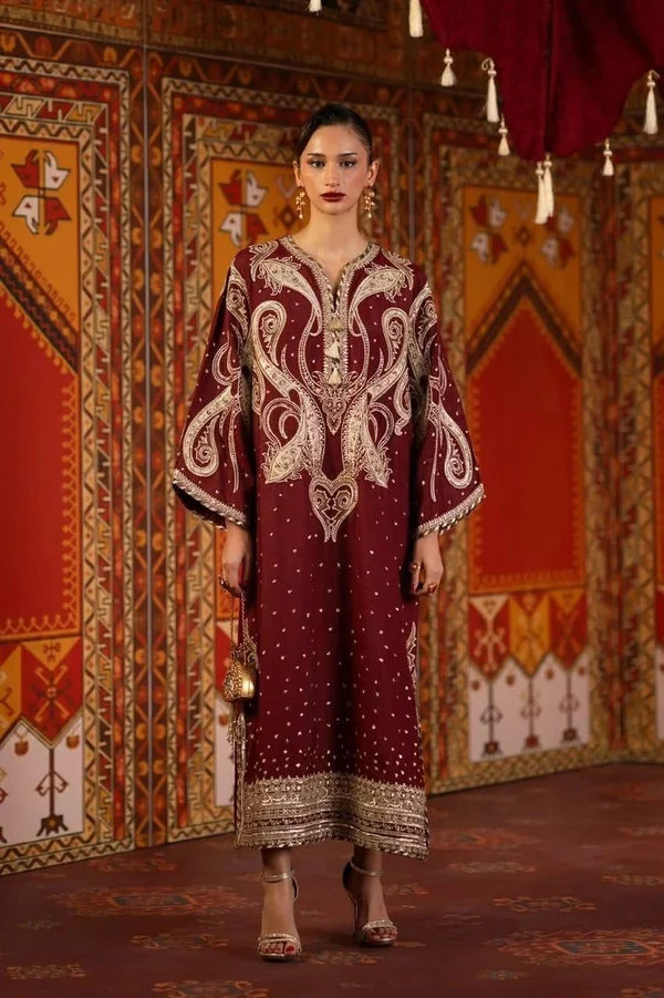 ETHNC SILK KAFTAN 2PC E-1069 UNSTICHED