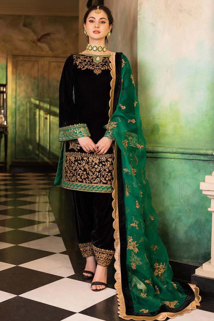 Zainab Chottani Dark Green Velvet Formal Collection Replica