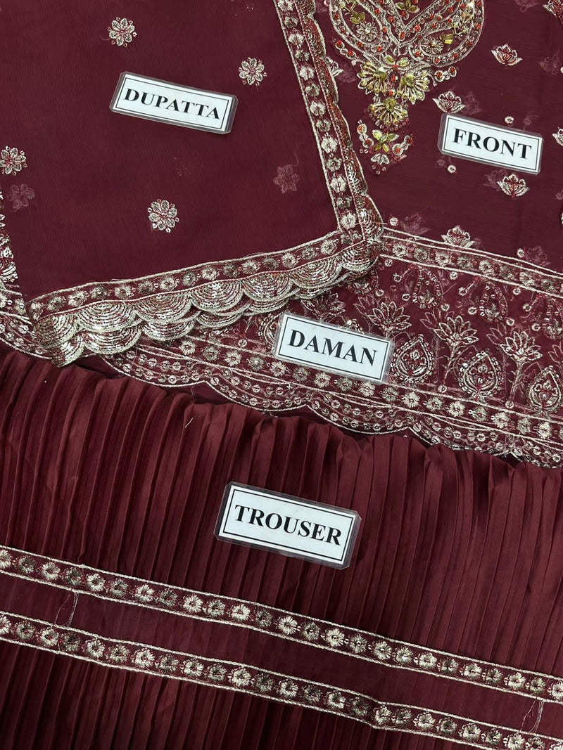 Alizeh Maroon Chiffon Formal Collection Replica