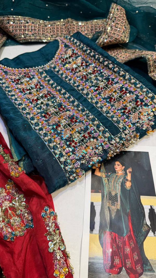 Hussain Rehar Raw Silk – Beryl