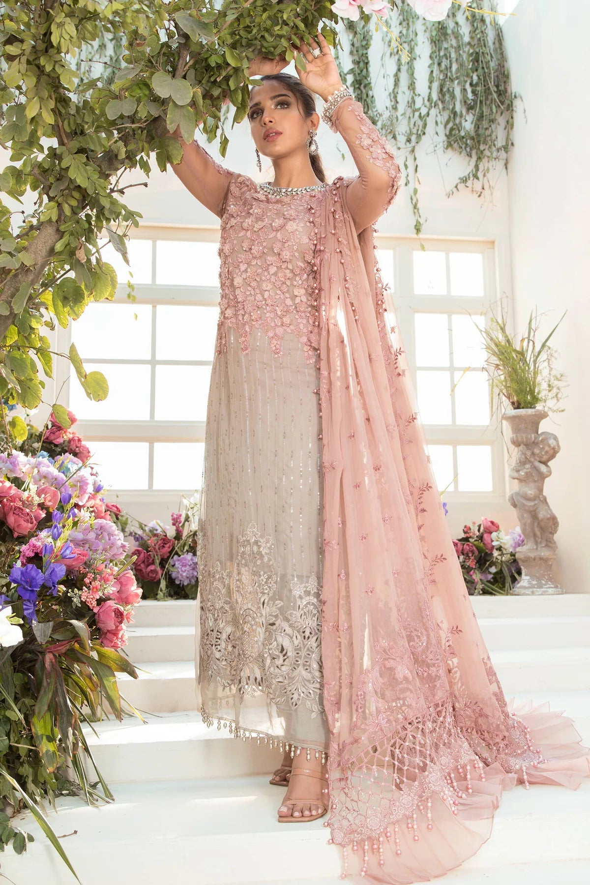 Maria B Pink Chiffon Formal Collection Replica