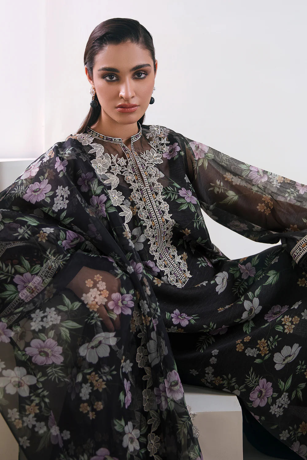 Baroque Black Digital Printed Cottonpati Lawn Collection Replica