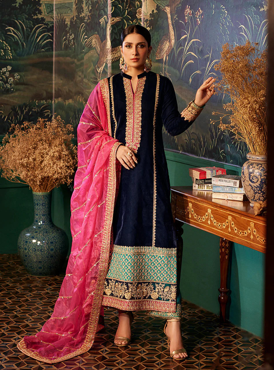 Zainab Chottani Blue Velvet Formal Collection Replica