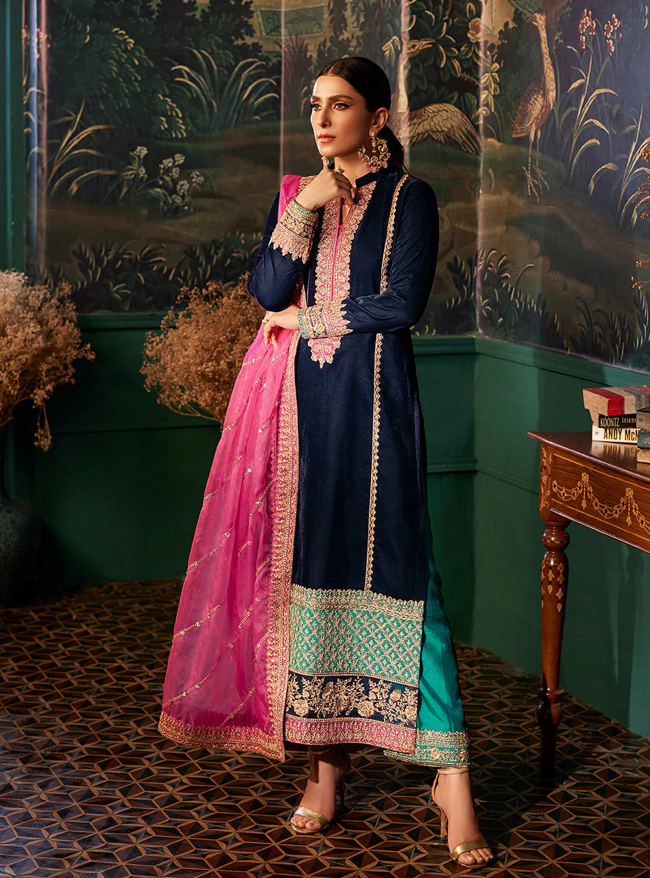 Zainab Chottani Blue Velvet Formal Collection Replica