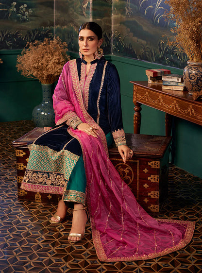 Zainab Chottani Blue Velvet Formal Collection Replica