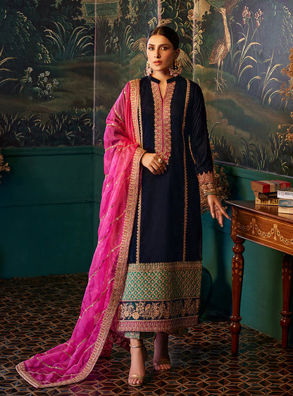 Zainab Chottani Blue Velvet Formal Collection Replica