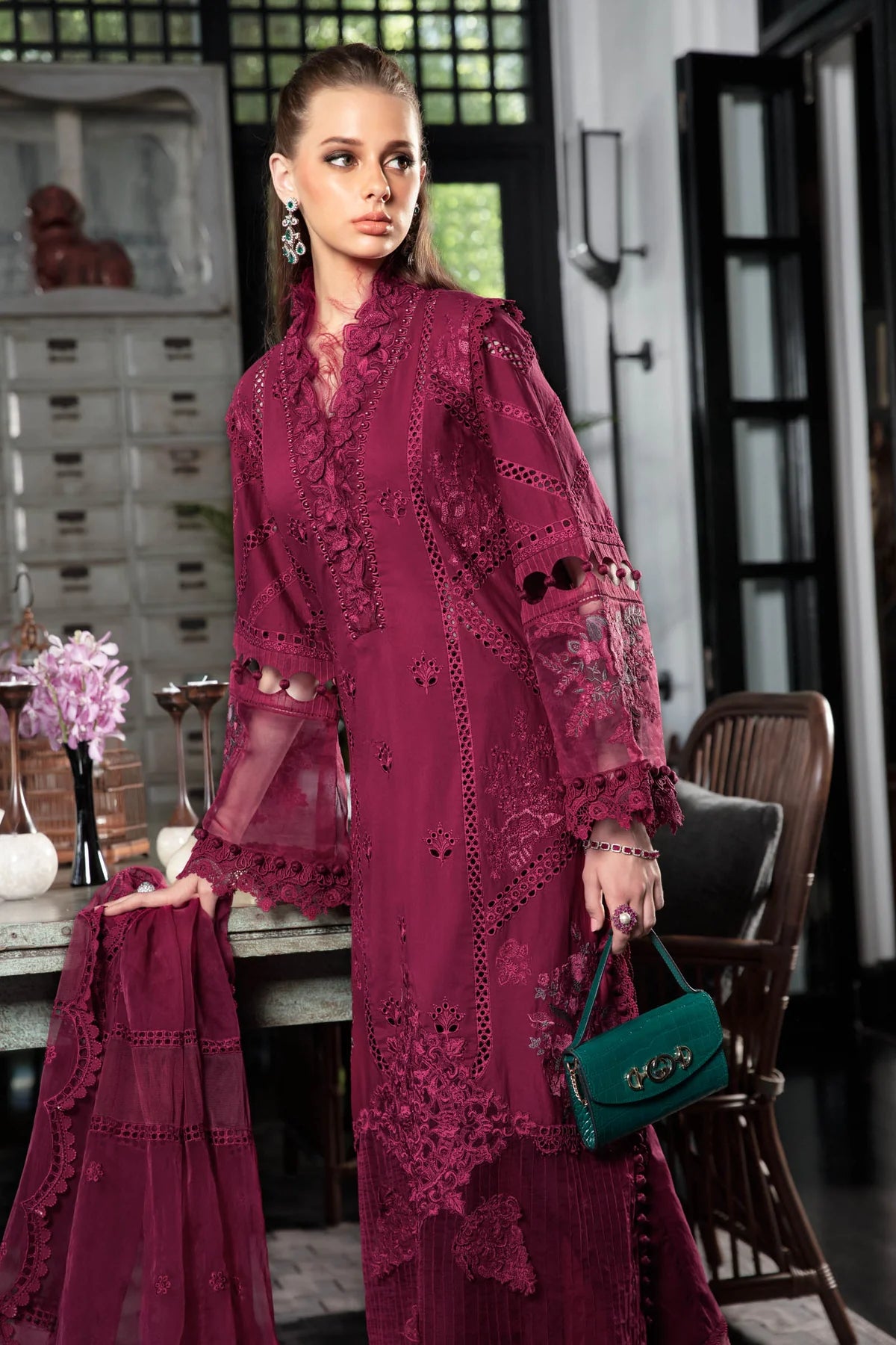 Maria B Maroon Cotton Chikankari Collection Replica