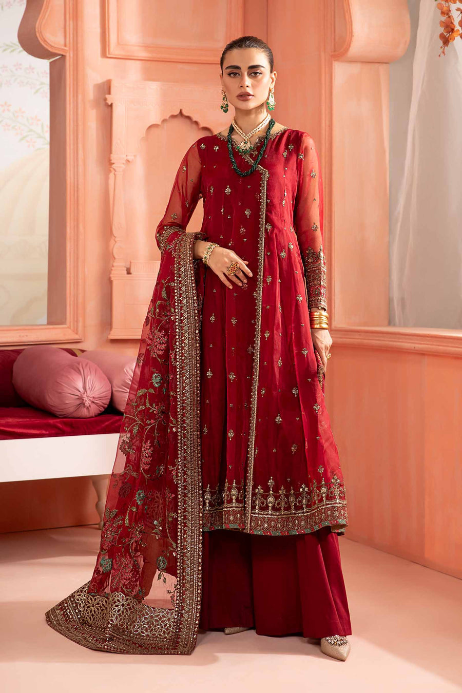 Maria B Red Chiffon Formal Collection Replica