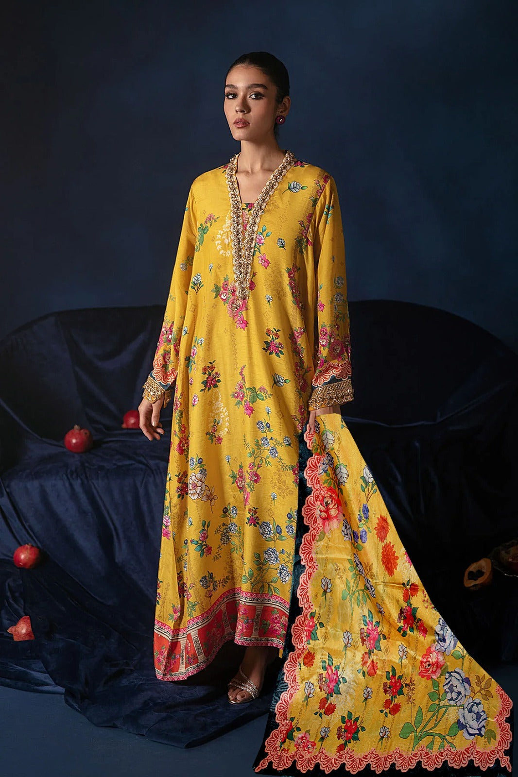 Ammara Khan Yellow Printed Silk Collection Replica