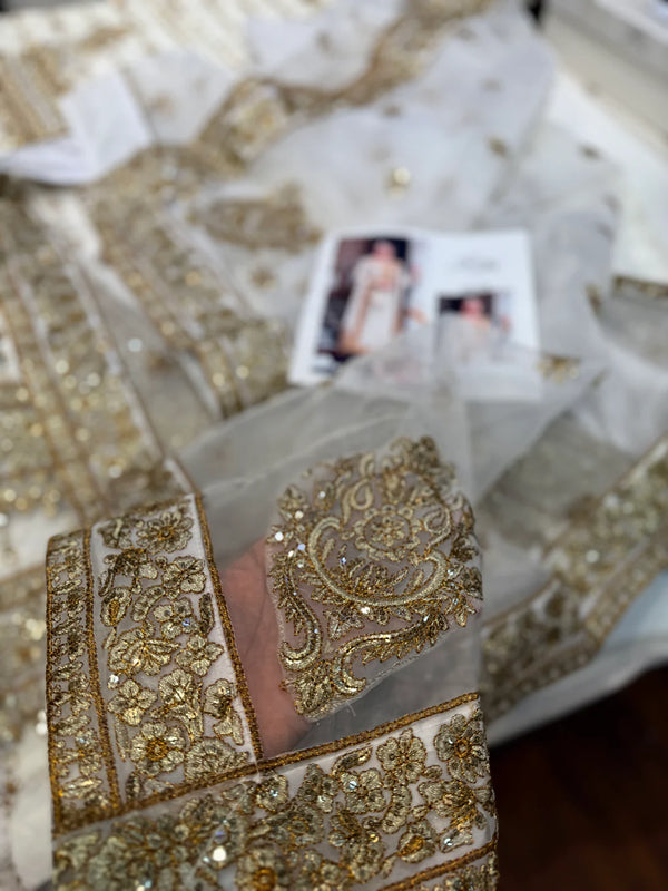 HARIS SHAKEEL TESSEL SILK IVORY GOLD
