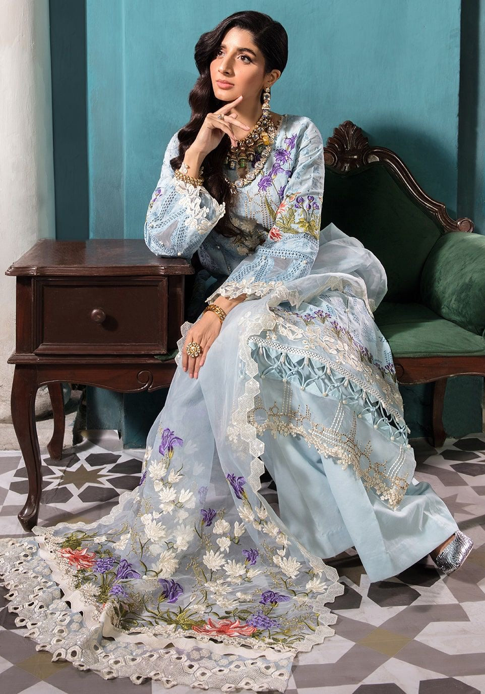 Elaf Sky Blue Luxury Lawn Collection Replica