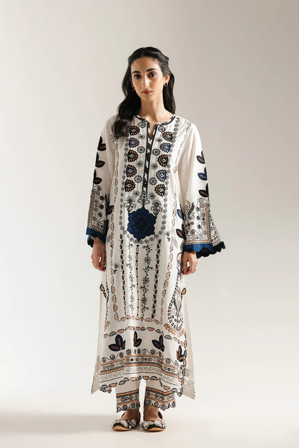 Ethnc | Rozana Collection 25 | BEIGE AND BLACK EMBROIDERED KHADDAR