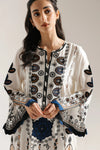 Ethnc | Rozana Collection 25 | BEIGE AND BLACK EMBROIDERED KHADDAR